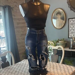 Distressed Skinny Jeans - Blue